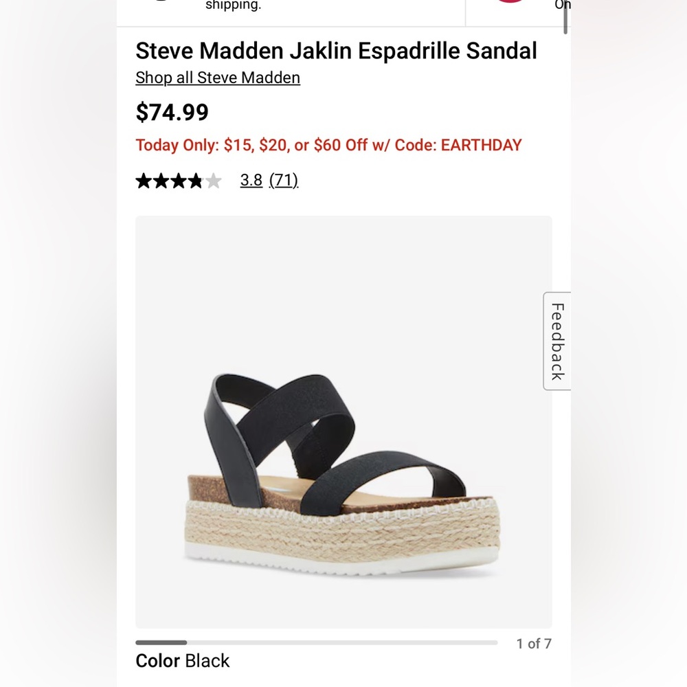 Steve Madden Black Sandal. Size 7.5.